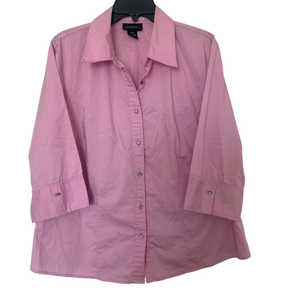 Lane Bryant Bubble Gum Pink Bling Buttons Cotton Blend Blouse  Plus Sz 14/16 XL
